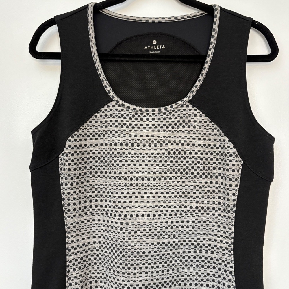 Athleta Fuse Dots M Athletic Lounge Dress Black Sleeveless Workout - Picture 2 of 7